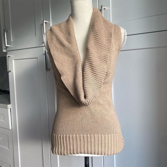 Vintage Old Navy Women's XS Tan Cowl Neck Sleeveless Pullover Sweater - Picture 1 of 5